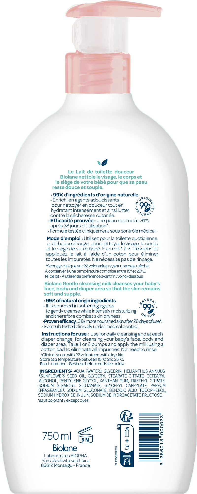 BIOLANE - LECHE CORPORAL SUAVE 750ML